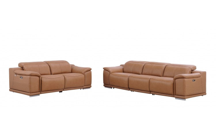 9762 Global United Leather Sofa Set - Cognac