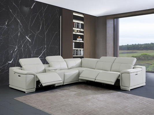 Global 9762 Genoa 6 Pc Power Sectional - Light Grey