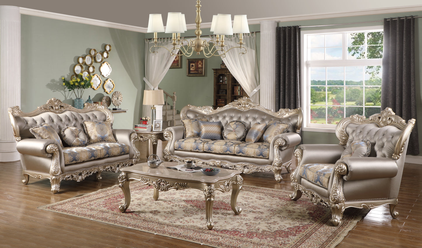 Ariel Champagne Finish Sofa & Loveseat