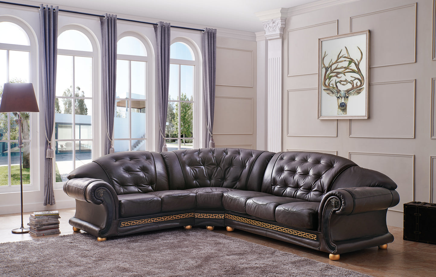 Apolo Top Grain Black Leather Sectional