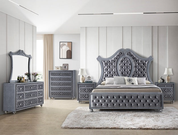 Juego de dormitorio tapizado en gris Cameo de Crown Mark Furniture