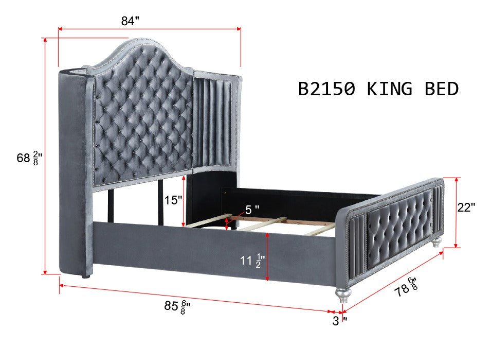 Juego de dormitorio LED Cameo de 4 piezas - Cama King