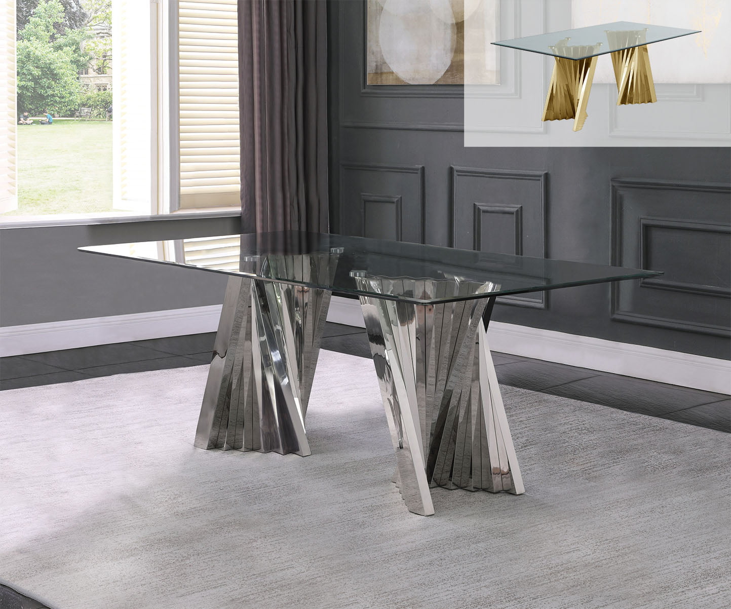 Best Quality Glam 7 Pc Dining Set Glass Top - 4 Chair Options