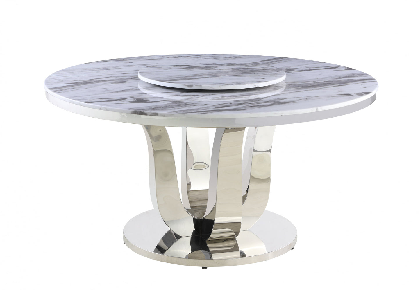 Best Quality D16L White Marble Dining Set w/Lazy Susan