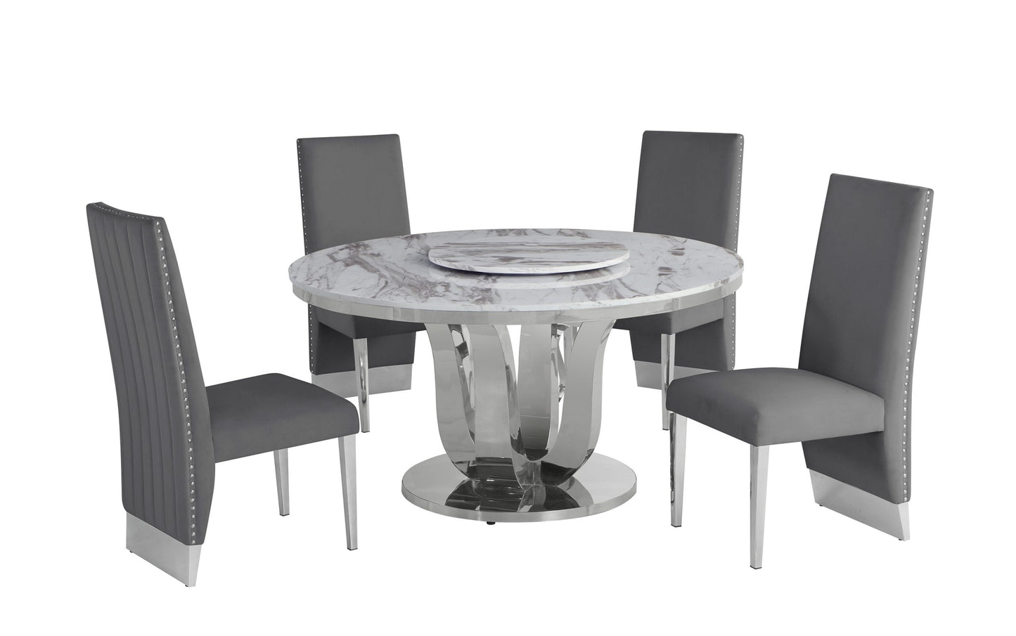 Best Quality D16L White Marble Dining Set w/Lazy Susan