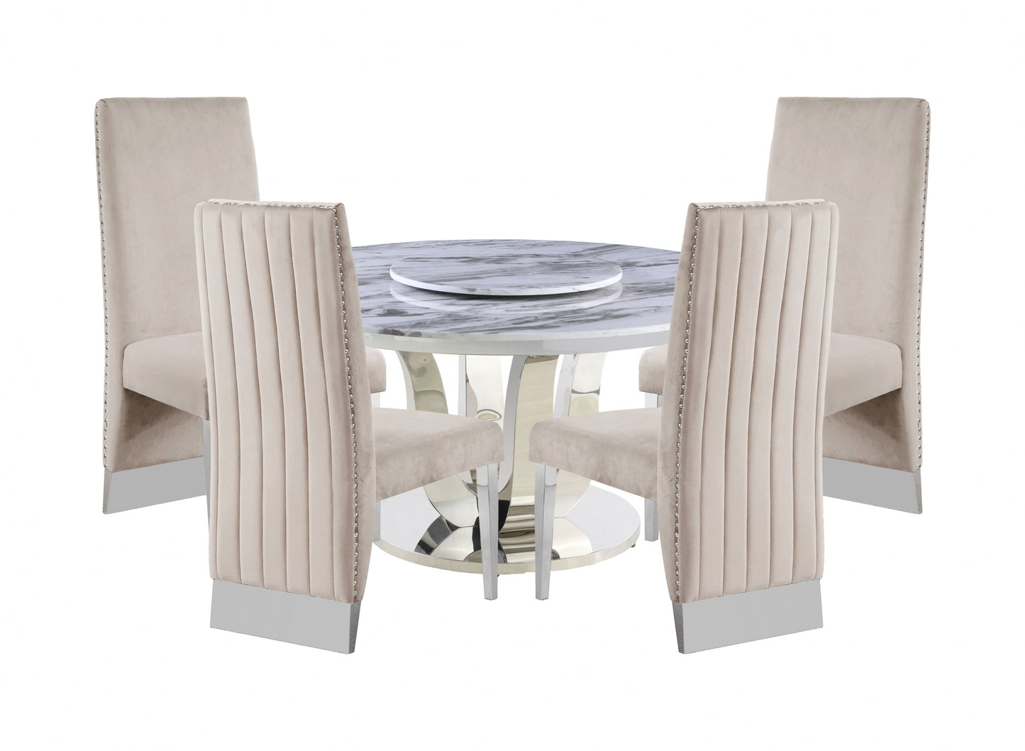 Best Quality D16L White Marble Dining Set w/Lazy Susan