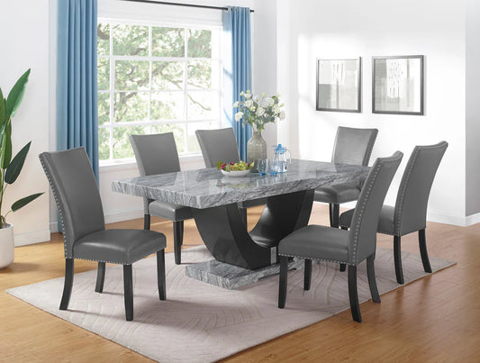 9056 Marble Top Dining Set - 7 Pc