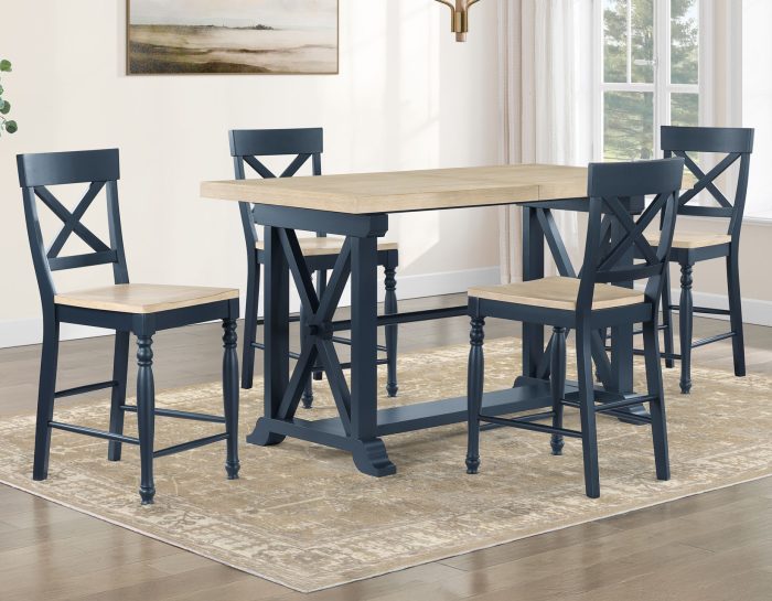 Darcy 5 Pc Dining Set Midnight Blue w/Extension Leaf