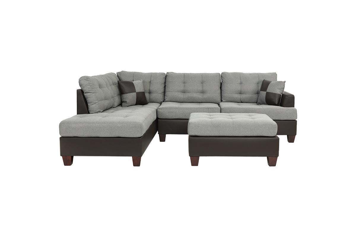 Poundex F6858 Sectional Linen Like Gray or Chocolate