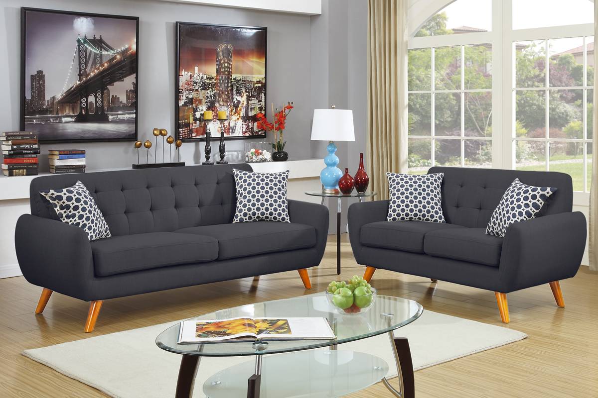 2 Pc Sofa Set Ash Black F6913