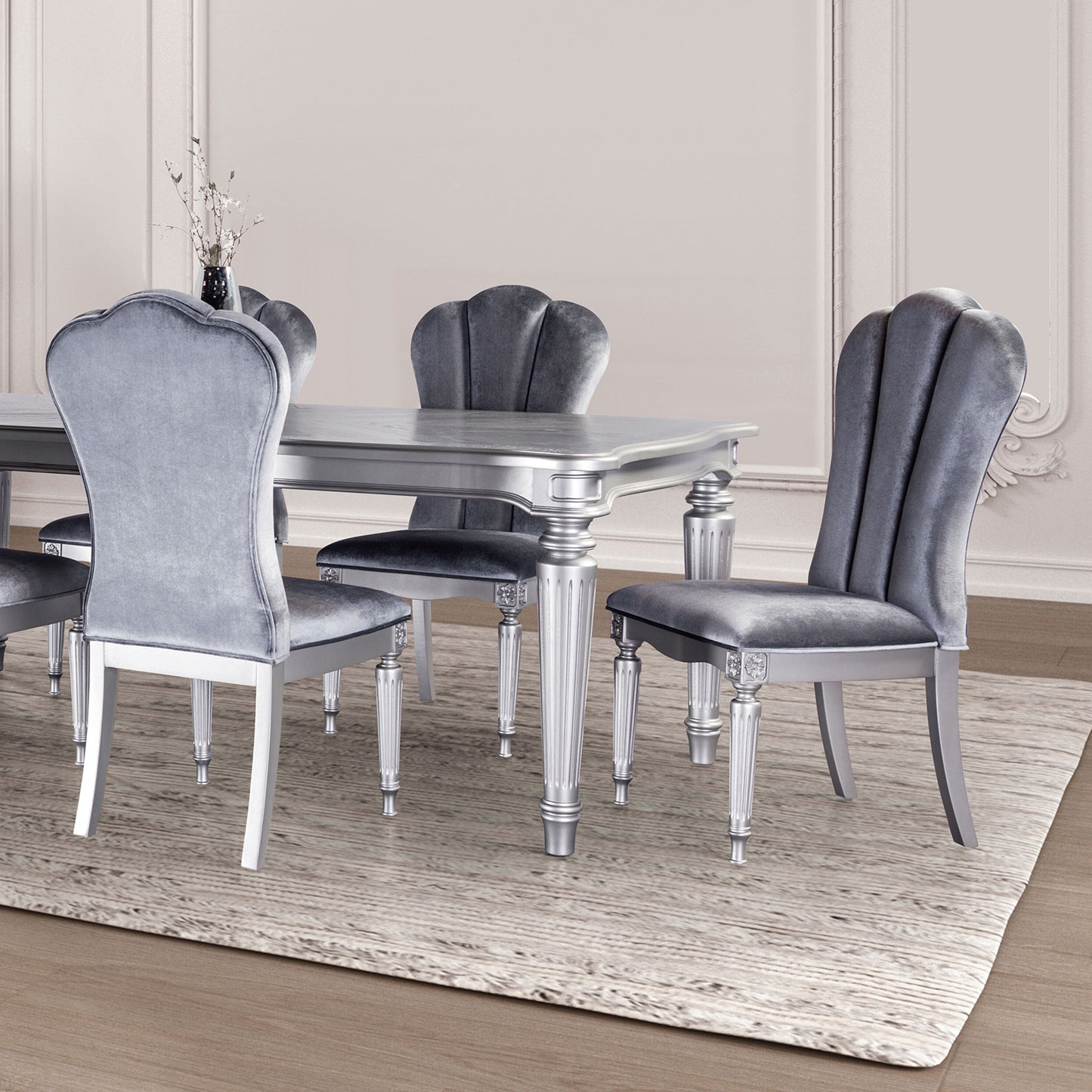 Melodi Parc 7 Pc Dining Set - Silver Finish