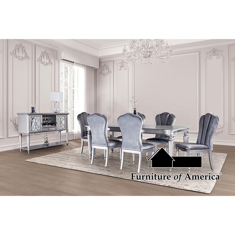 Melodi Parc 7 Pc Dining Set - Silver Finish