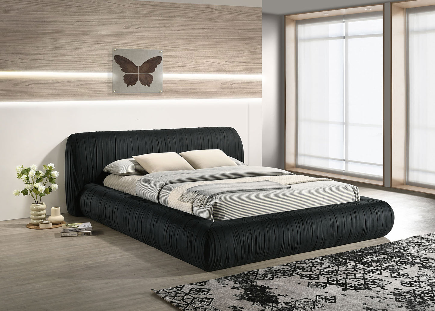 Palmdale FM72006BK Upholstered Bed - Black or Ivory