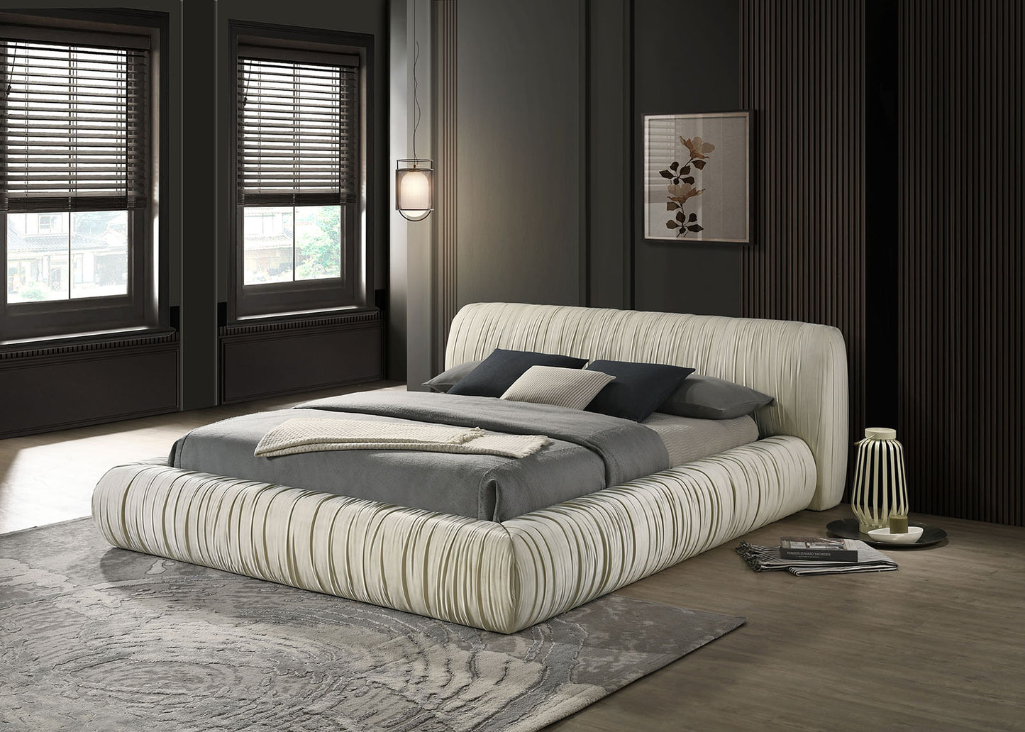 Palmdale FM72006BK Upholstered Bed - Black or Ivory