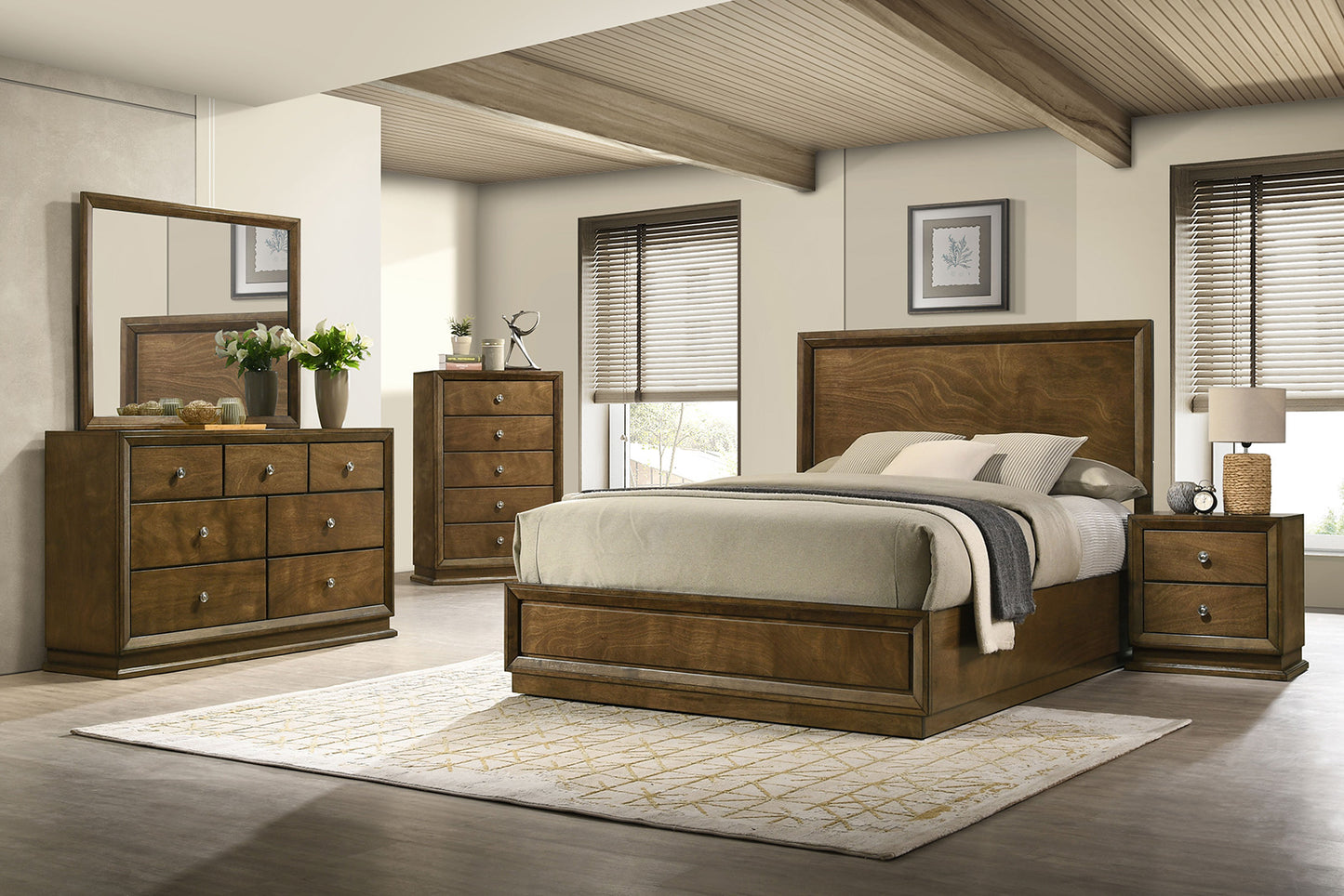 Kirkham 4 Pc Walnut Bedroom Set by FOA