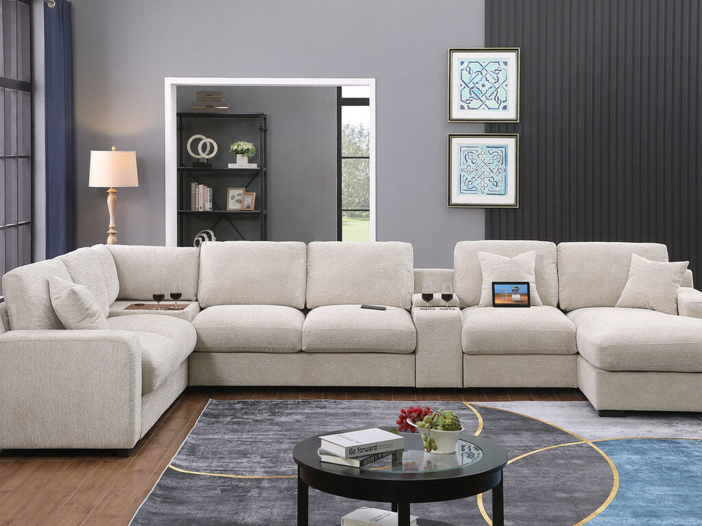 Celine Beige Chenille Sectional 89298