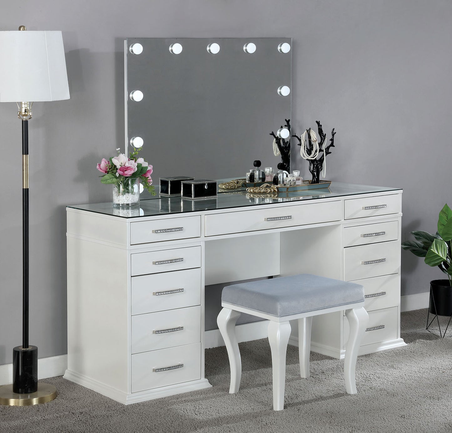 Valentina Glam Vanity Set by FOA - White or Gray