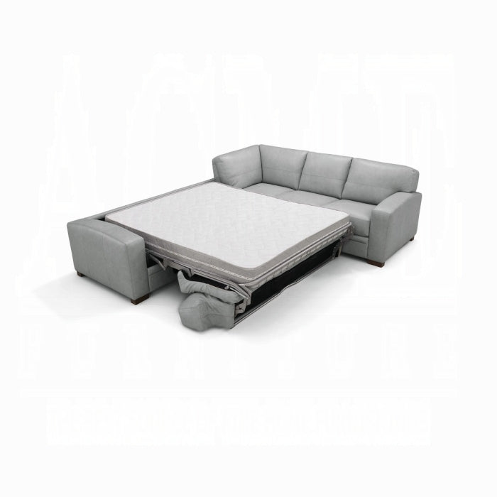 Goma Light Grey Top Grain Leather Sectional Sleeper