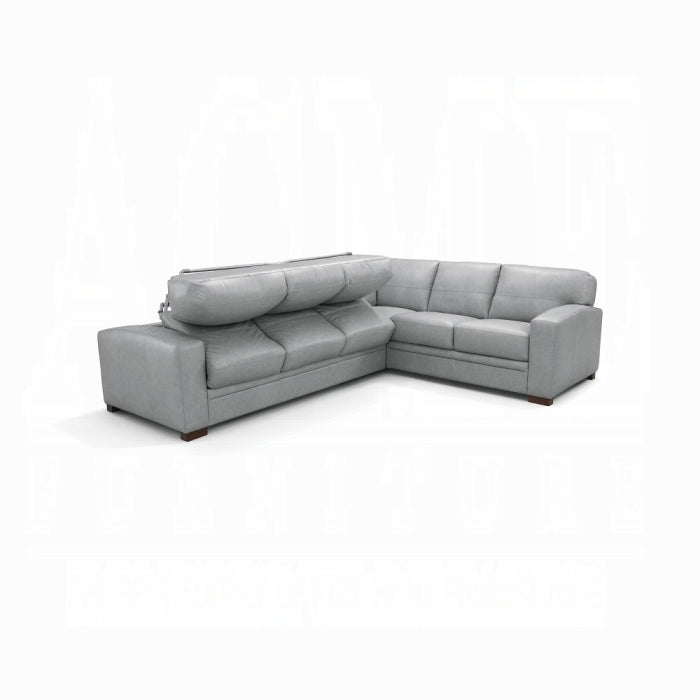 Goma Light Grey Top Grain Leather Sectional Sleeper