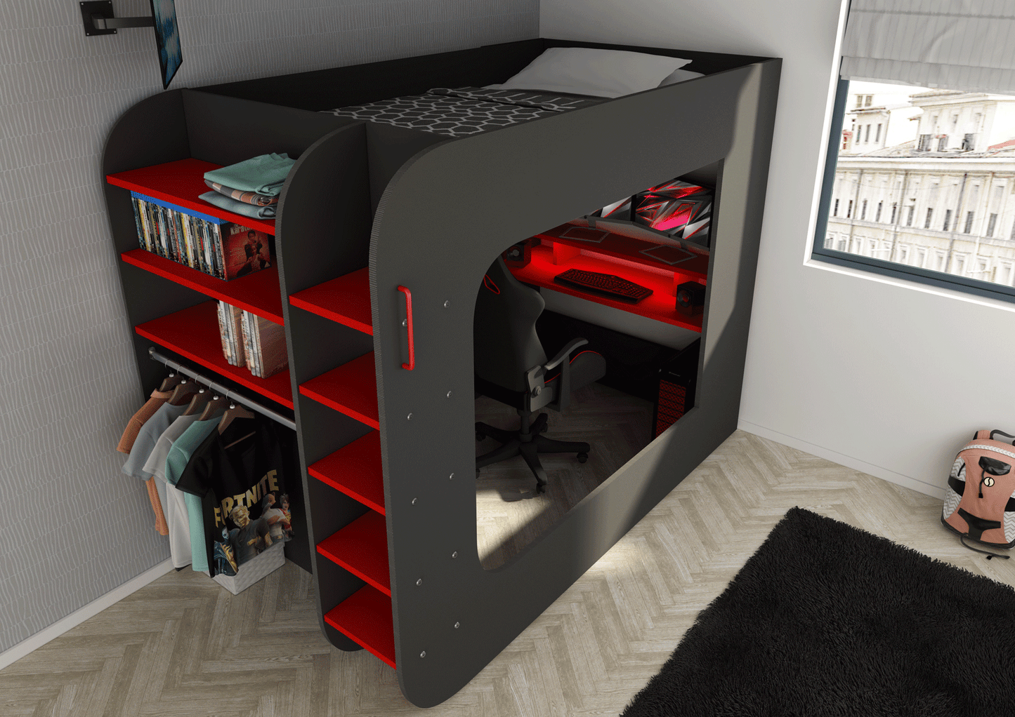 Gamer Bed by ESF - Black & Red