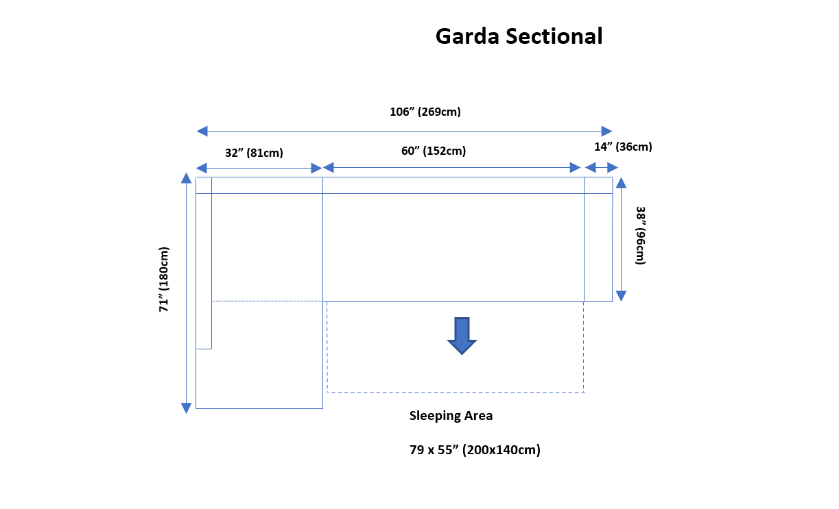 Garda seccional izquierda con cama y almacenamiento