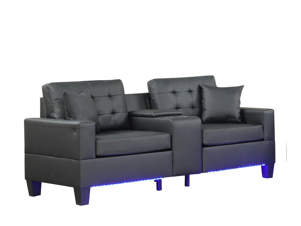 Genesis 84513-2 Black PVC Fabric Sofa Loveseat