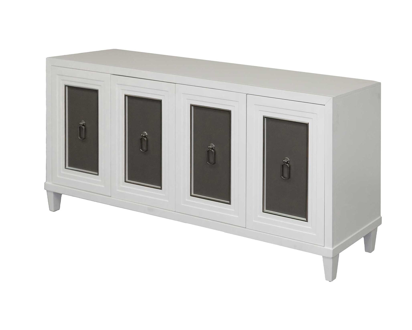 Tate White TV Console Faux Shagreen Doors