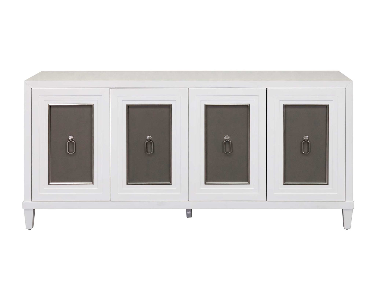 Tate White TV Console Faux Shagreen Doors