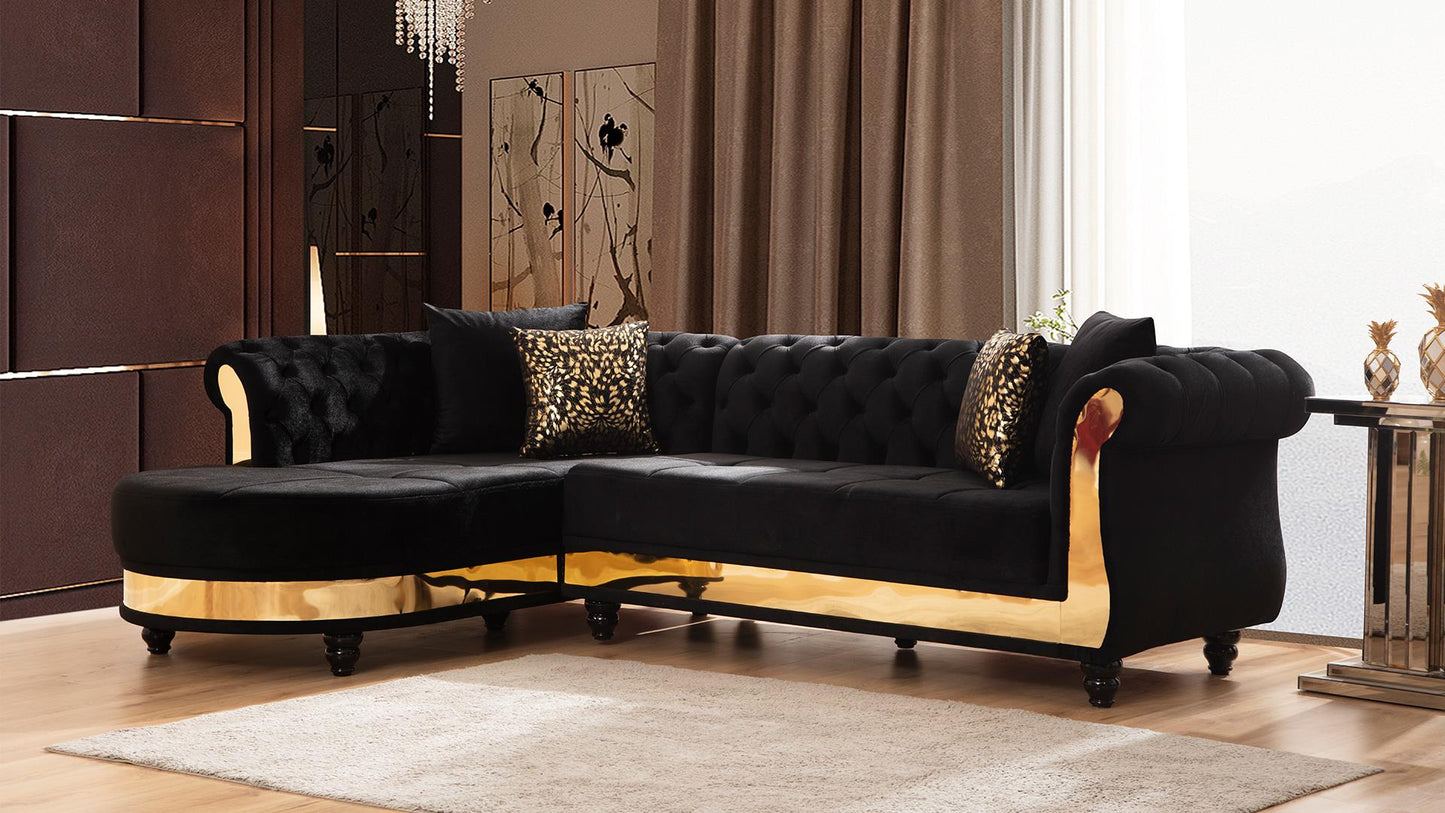 Julia Velvet Sectional Black