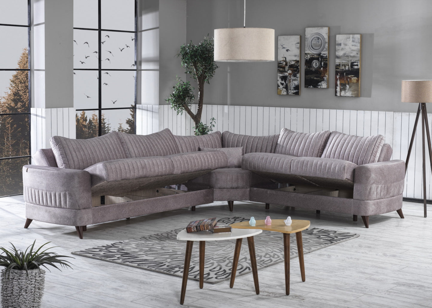 Kappa Grey Sectional w/2 Beds - Demka Furnishings