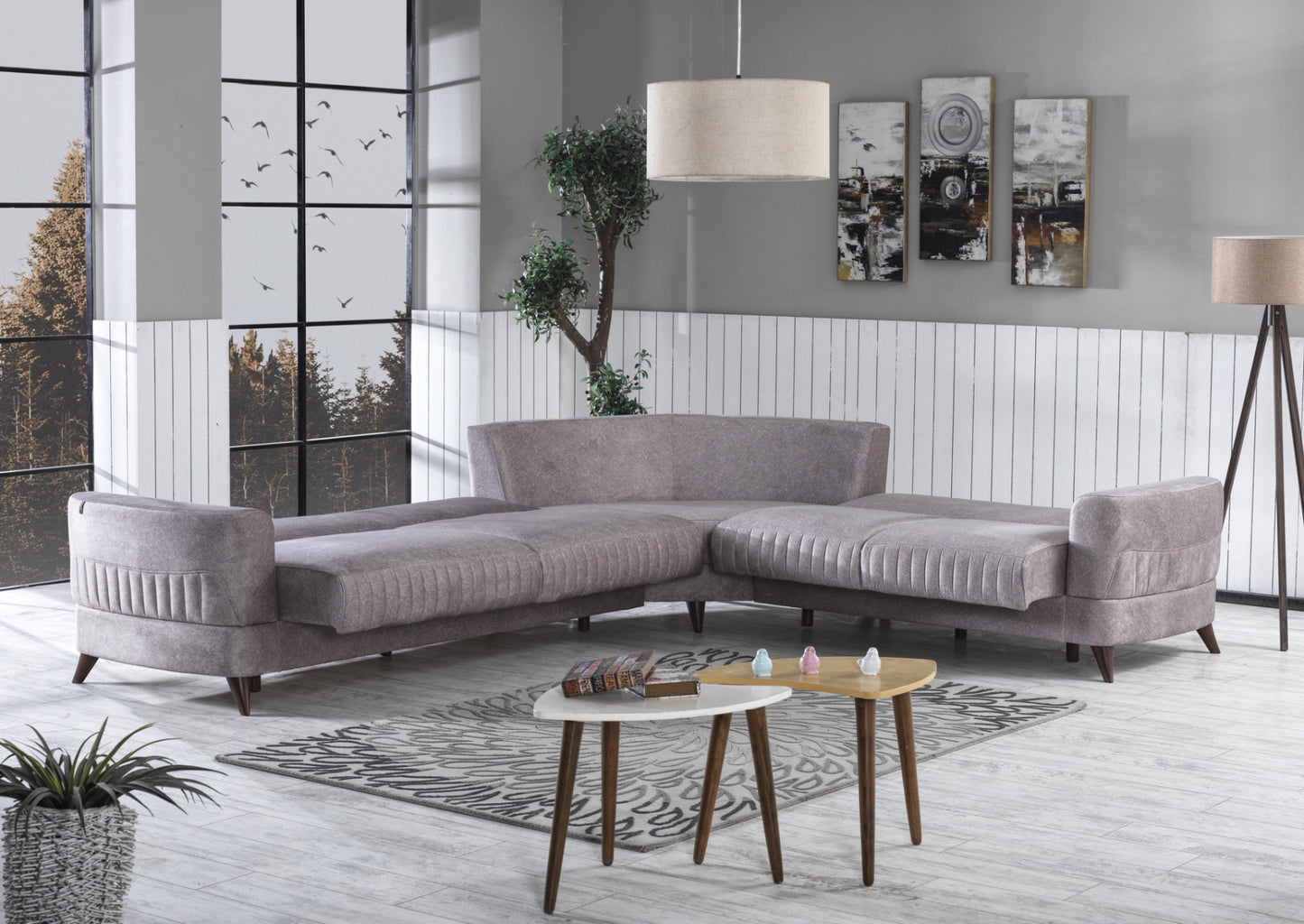 Kappa Grey Sectional w/2 Beds - Demka Furnishings