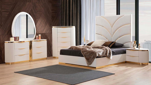 Juego de dormitorio Laura de 4 piezas - Cama King oriental