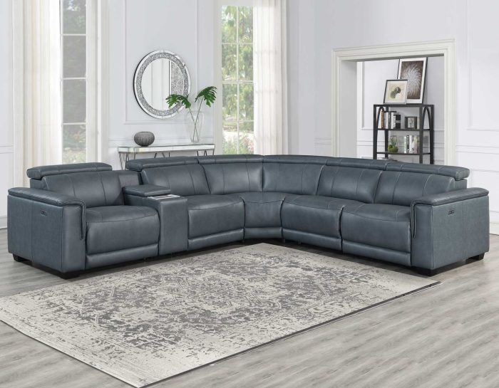 Lorenzo 6-Pc Leather Sectional - Grey Leather