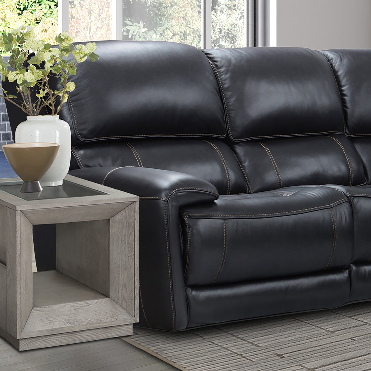 Empire Leather Sectional - Black MEMP-VBY