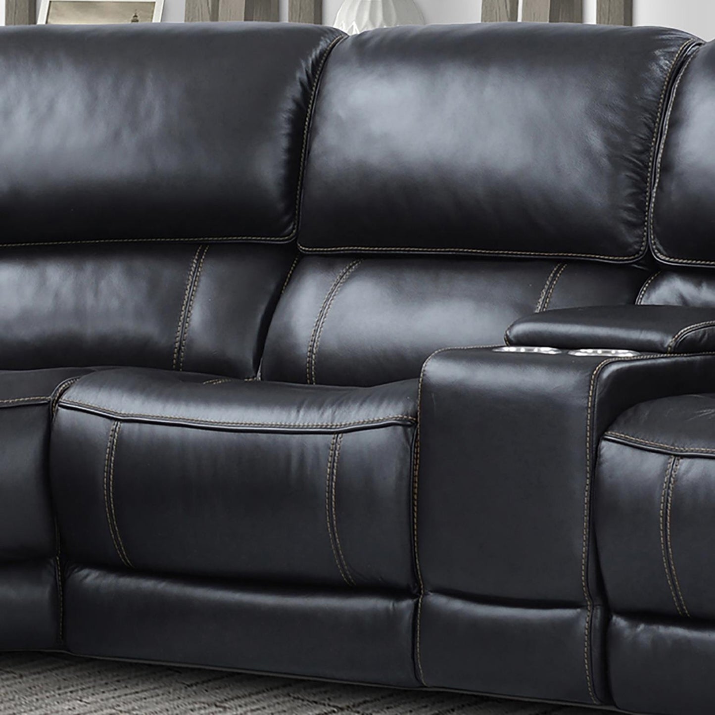 Empire Leather Sectional - Black MEMP-VBY