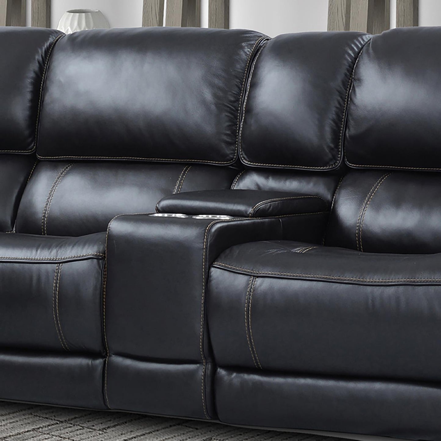 Empire Leather Sectional - Black MEMP-VBY