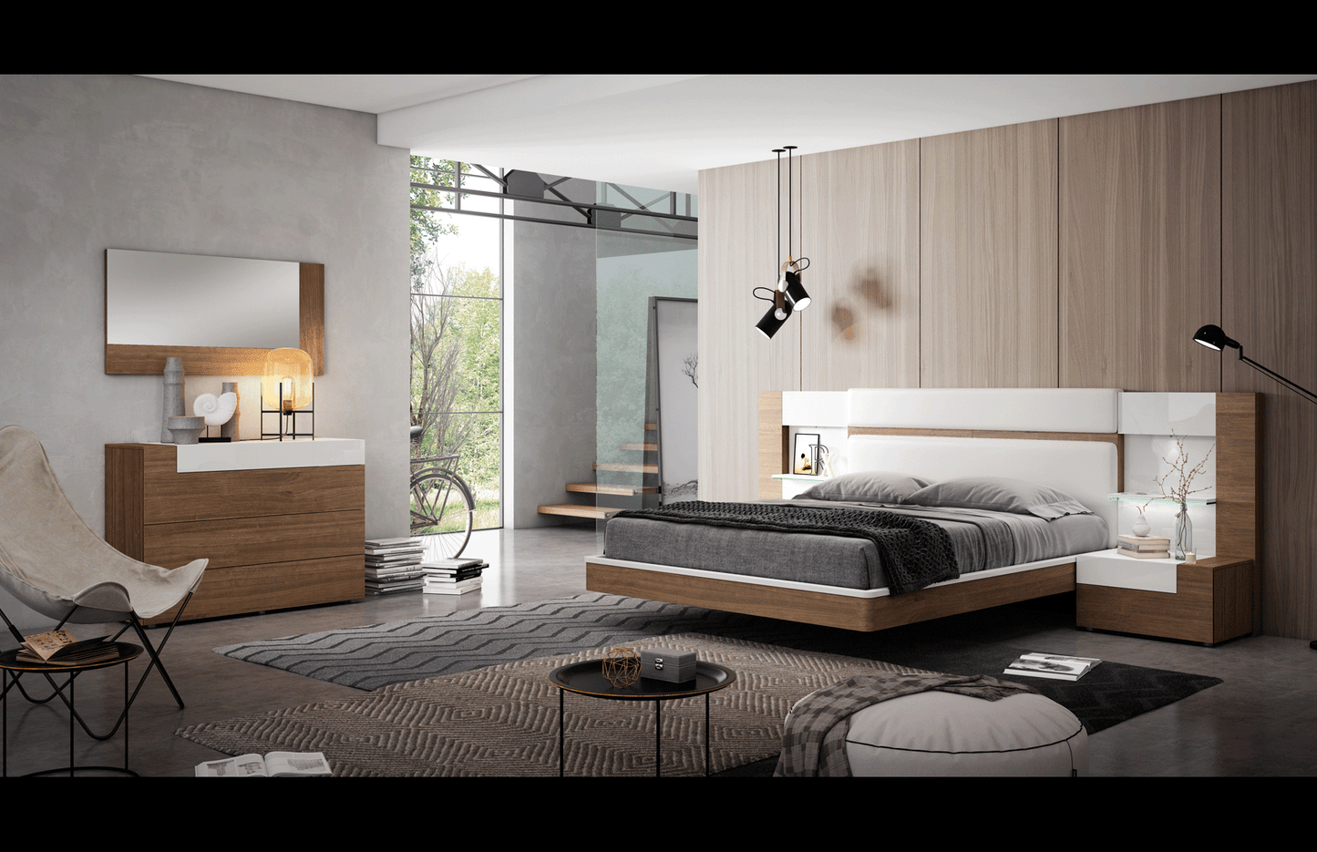 ESF Mar 5 Pc Modern Bedroom Set Natural Walnut