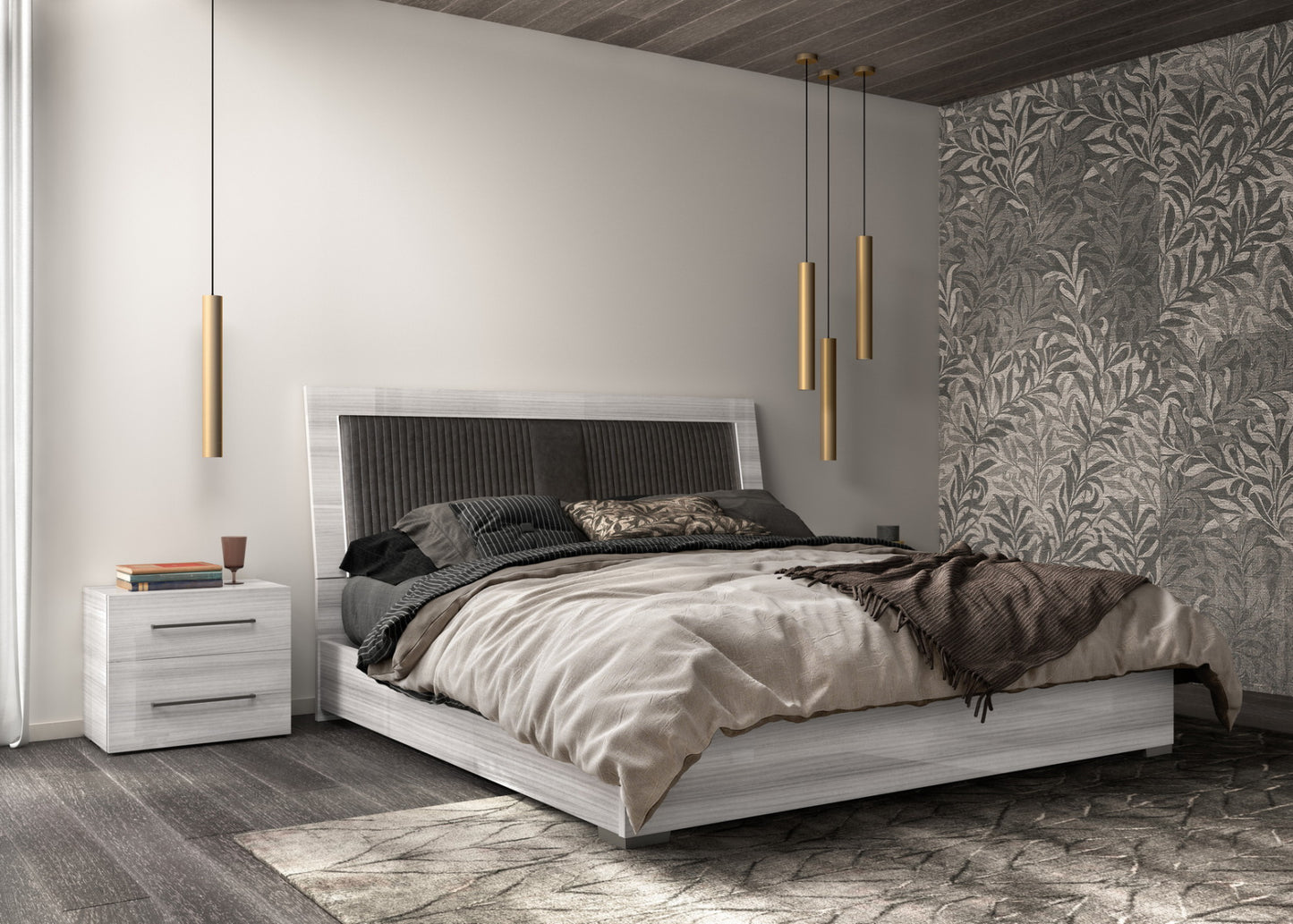 Mia High Gloss Grey Silver Bedroom Set