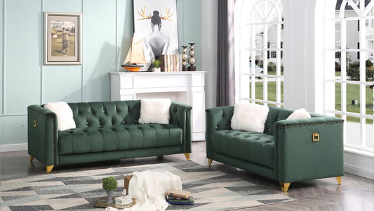 Russell 2 Pc Green Velvet Living Room Set