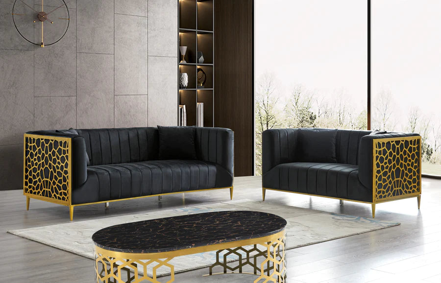 SF1018 Black Velvet Sofa & Loveseat