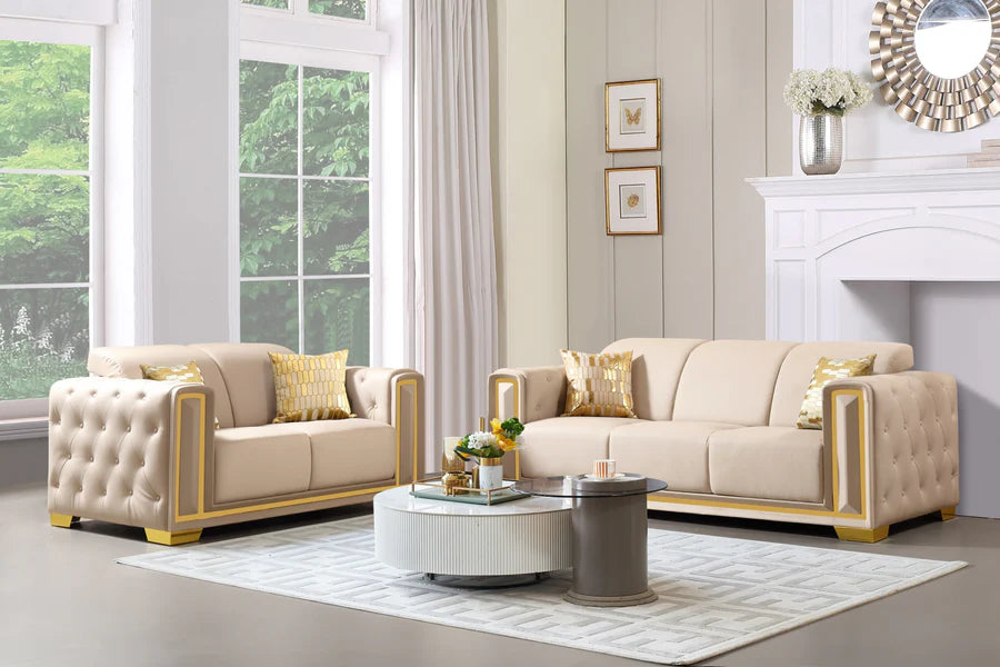 SF3001 Sofá y Loveseat - Cuero Crema