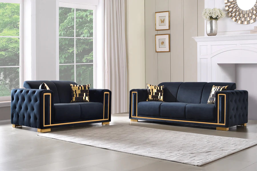 SF3003 Sofá y Loveseat - Terciopelo negro