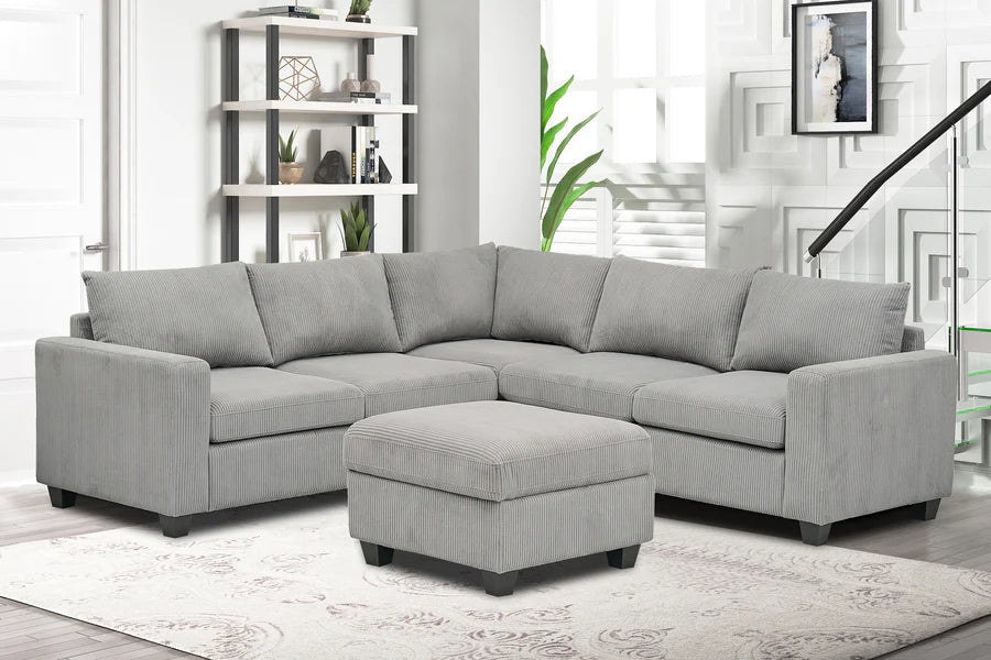 SF5028 Grey Corduroy 4 Pc Sectional