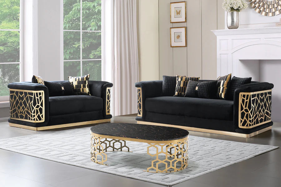 SF5088 Black Velvet 2 Pc Living Room Set