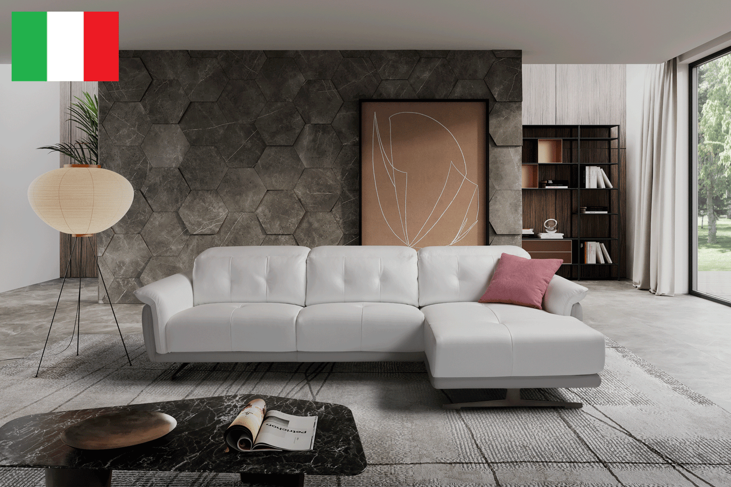 Sofia Top Grain Leather White/Ash Sectional by ESF