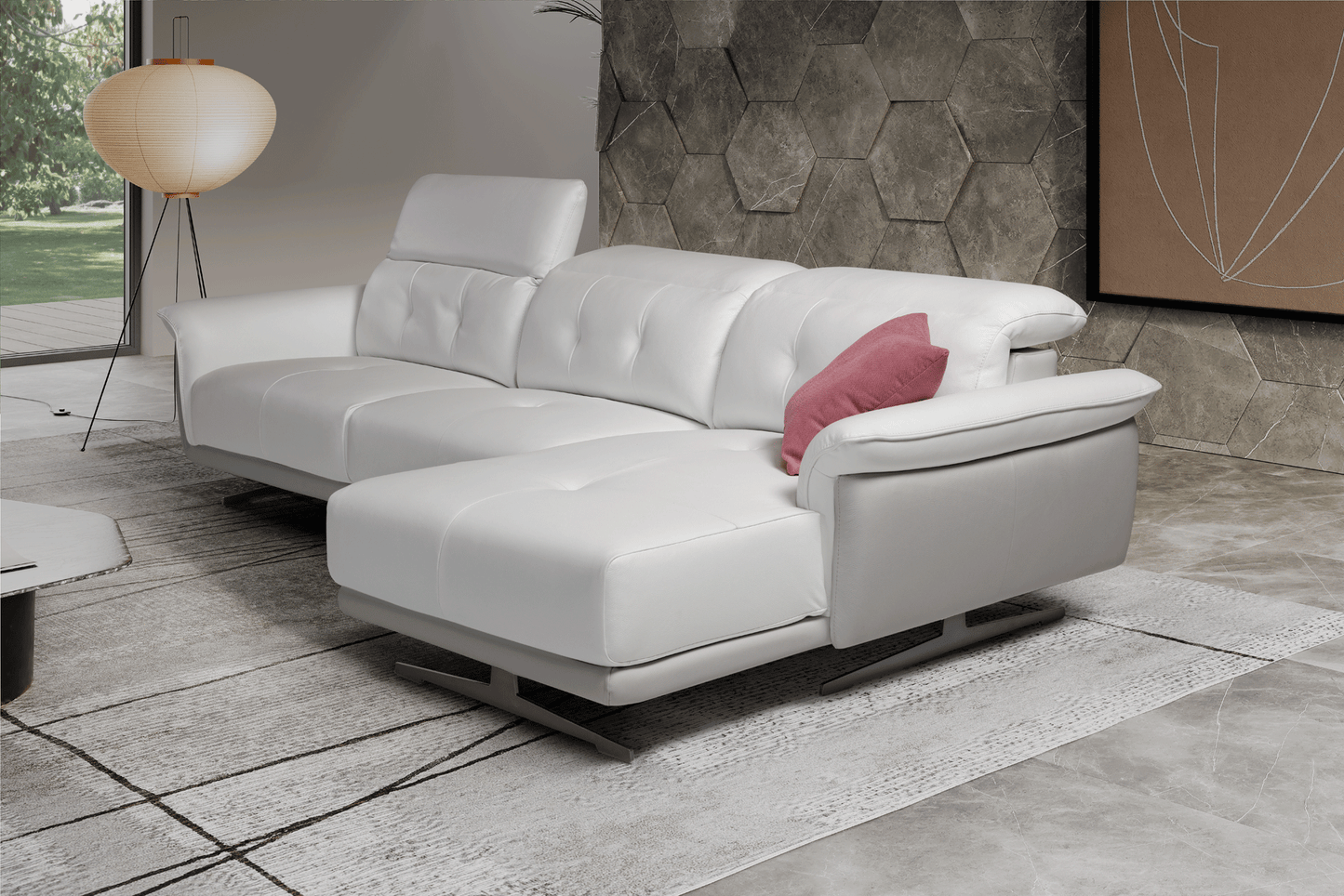 Sofia Top Grain Leather White/Ash Sectional by ESF