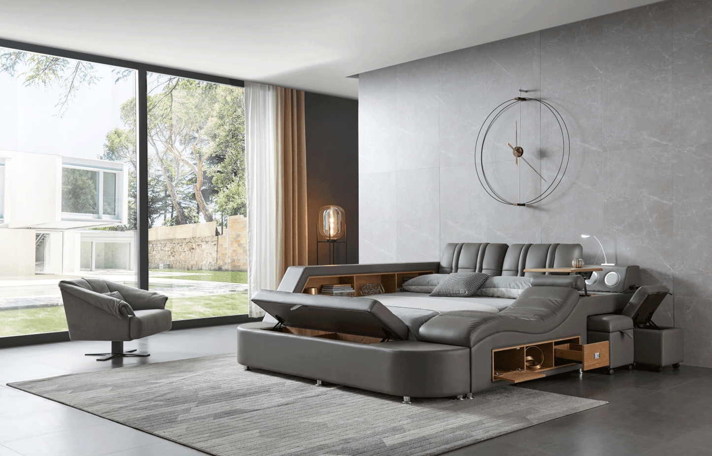 Tesla Grey Leather Bed by ESF - Many Features