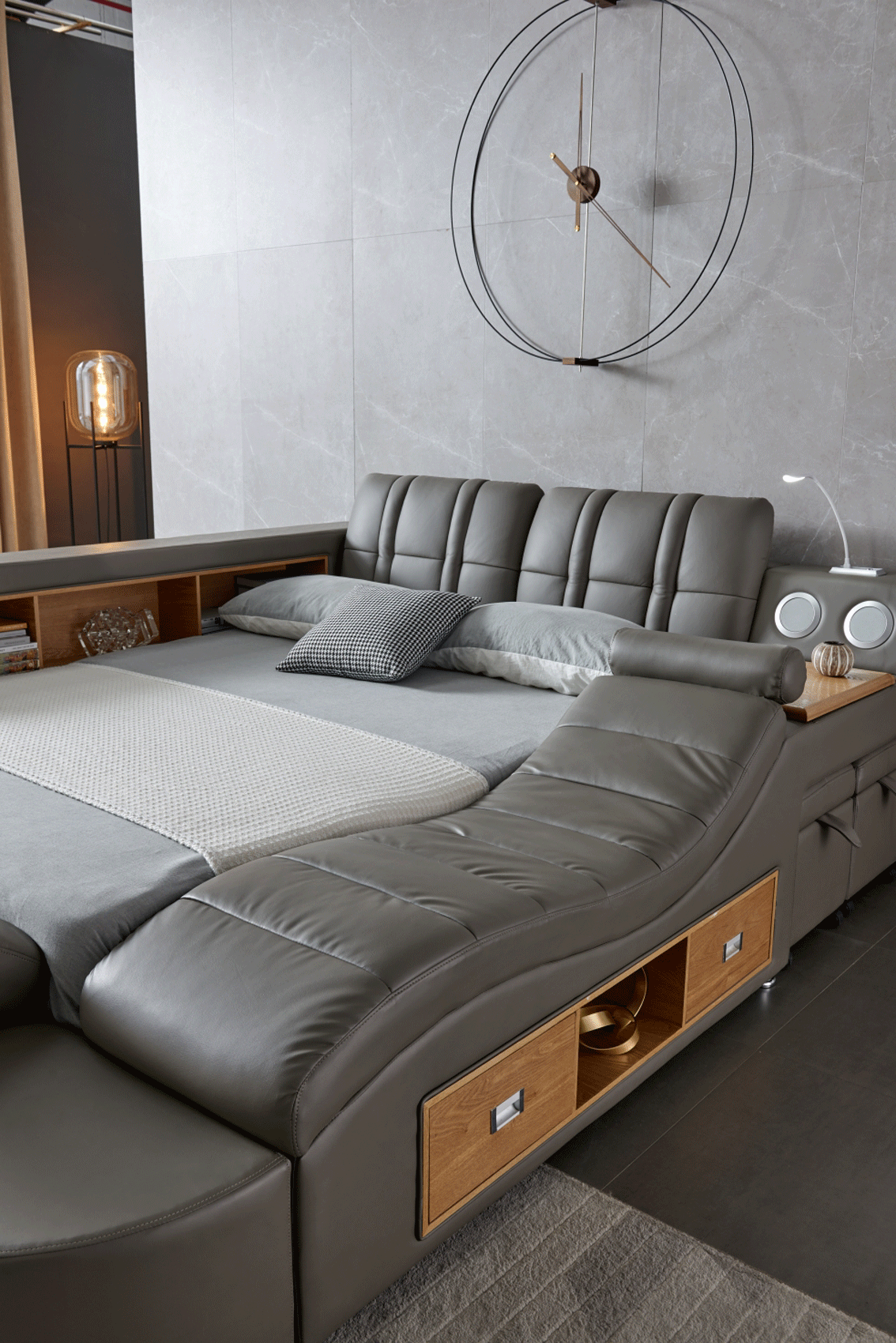 Tesla Grey Leather Bed by ESF - Many Features