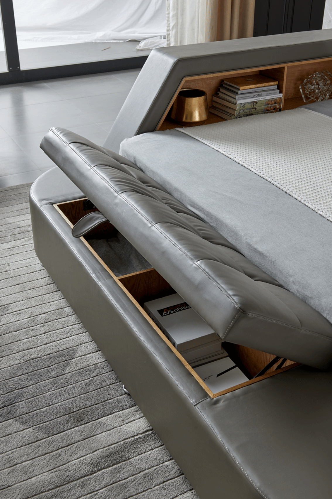 Tesla Grey Leather Bed by ESF - Many Features