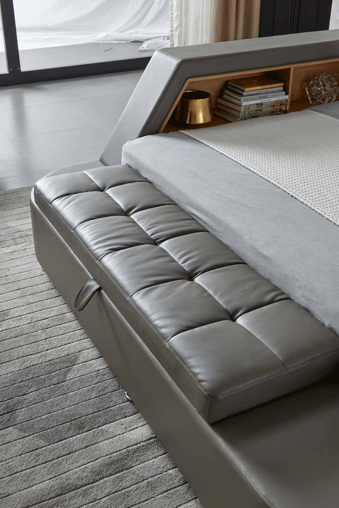 Tesla Grey Leather Bed by ESF - Many Features